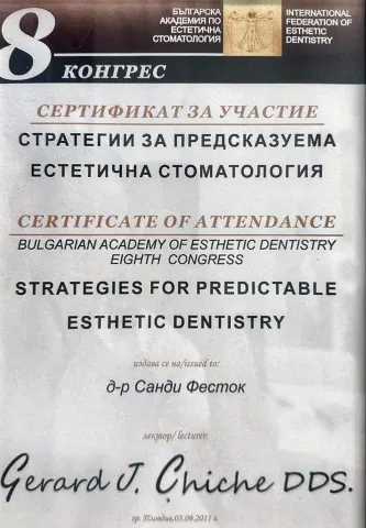 证书：8th congress: strategies for predictable esthetic dentistry