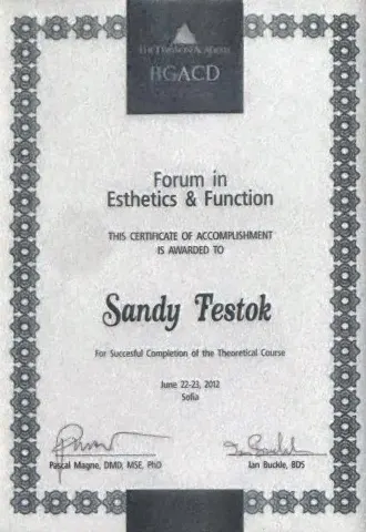 证书：Forum in Esthetics & Function – theoretical course